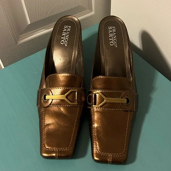 Franco Sarto Vintage Metallic Bronze Gold Leather 3 in Kitten Heel Women’s 7.5 - Picture 5 of 8